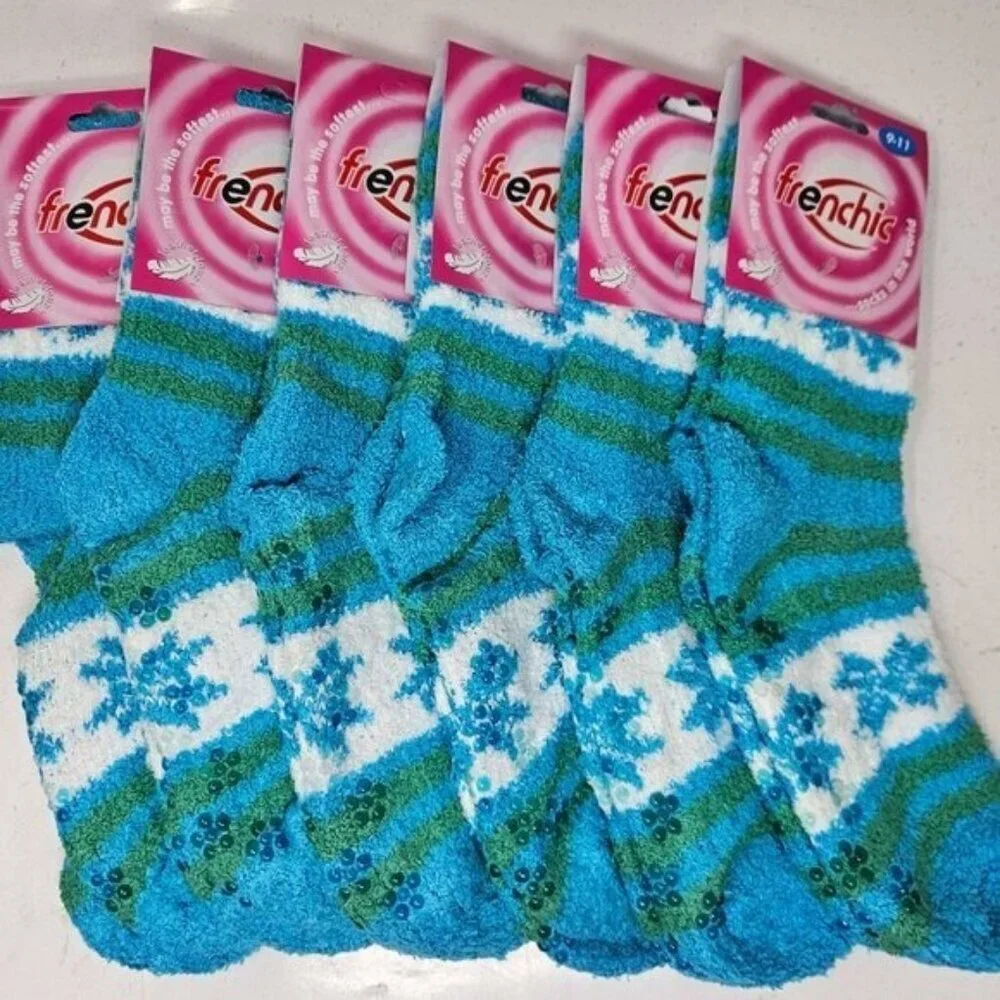 6 Pairs x Women Fuzzy Slipper Socks Soft Cozy Non-Slip House Grips Sox Size 9-11